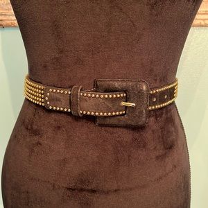 Belt Black Gold Studded Suede Leather Belt Motion East Size S/M To Waist 26” Max